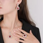 Gold Plated Jewelry Set with Red Corundum – Necklace Earrings Ring for Women - Image 7