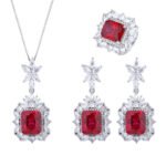 Gold Plated Jewelry Set with Red Corundum – Necklace Earrings Ring for Women - Image 5