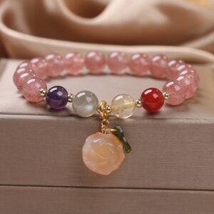 Strawberry Quartz Style Bracelet – Red Beaded Ethnic Lucky Charm Bracelet - Image 6