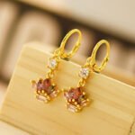 18K Gold Plated Crown Earrings with Colored Stones – Elegant Women Jewelry - Image 2