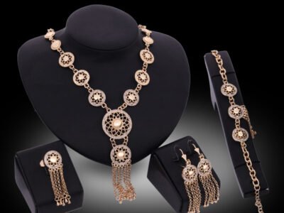 Women’s Party Jewelry Set Gold Tone – Star Moon Necklace Earrings Bracelet