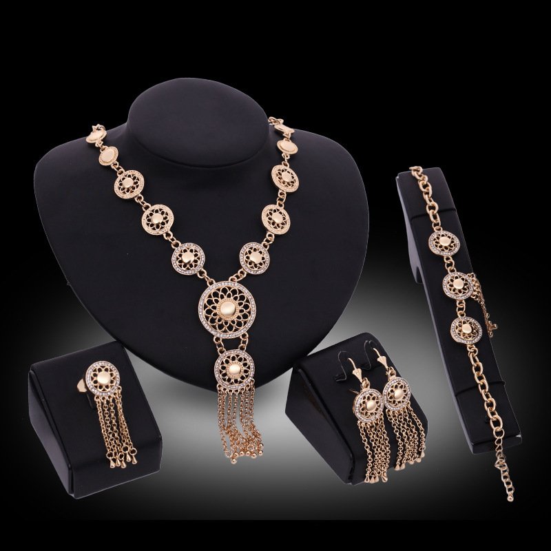 6deb4224-de93-4e6e-bba3-e199043e749a.jpg Women’s Party Jewelry Set Gold Tone – Star Moon Necklace Earrings Bracelet - Image 1