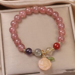 Strawberry Quartz Style Bracelet – Red Beaded Ethnic Lucky Charm Bracelet