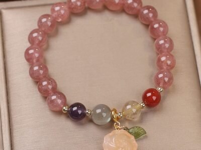 Strawberry Quartz Style Bracelet – Red Beaded Ethnic Lucky Charm Bracelet