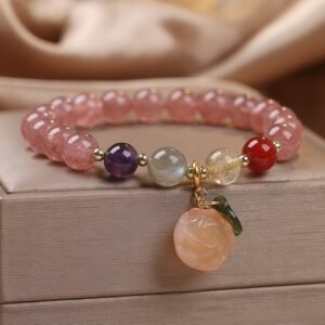 Strawberry Quartz Style Bracelet – Red Beaded Ethnic Lucky Charm Bracelet - Image 5
