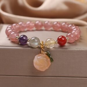 Strawberry Quartz Style Bracelet – Red Beaded Ethnic Lucky Charm Bracelet - Image 3