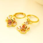 18K Gold Plated Crown Earrings with Colored Stones – Elegant Women Jewelry - Image 5