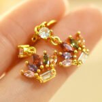 18K Gold Plated Crown Earrings with Colored Stones – Elegant Women Jewelry - Image 3
