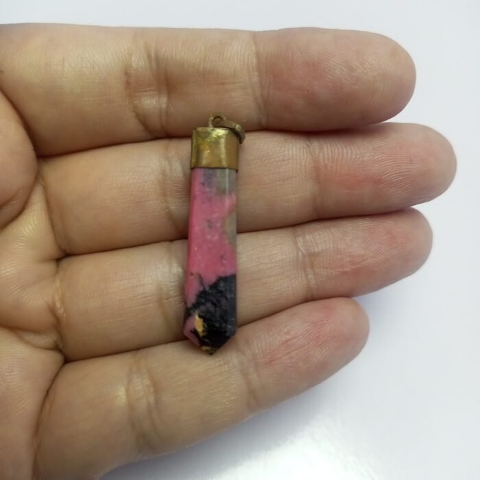 Natural Pink Rhodonite Pendant Handmade Copper Antique Style - Image 4