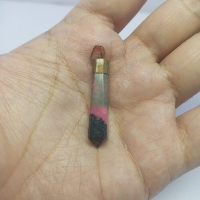 Natural Pink Rhodonite Pendant Handmade Copper Antique Style - Image 6