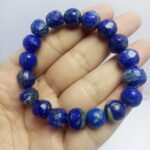 Natural Lapis Lazuli Beaded Bracelet Afghanistan Origin Round Deep Blue Stone Vintage Handmade Jewelry