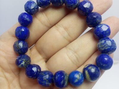 Natural Lapis Lazuli Beaded Bracelet Afghanistan Origin Round Deep Blue Stone Vintage Handmade Jewelry