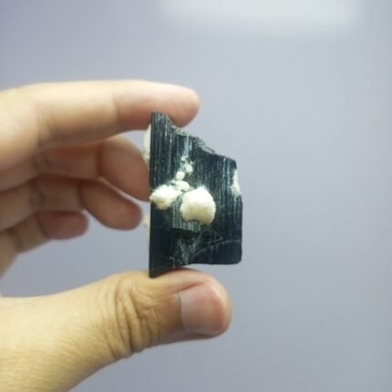 Natural Black Tourmaline Rough Crystal Pakistan Origin Raw Schorl on White Matrix