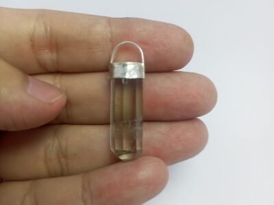 Natural Clear Quartz Silver Pendant Pakistan Origin Transparent White Crystal Vintage 925 Jewelry