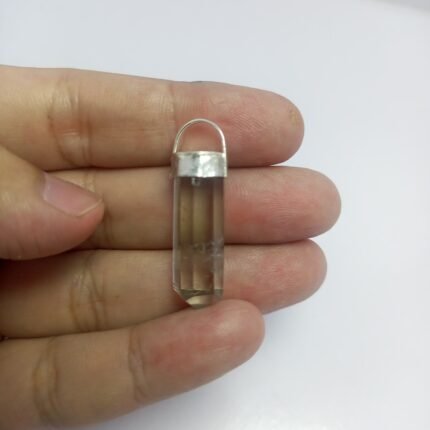 Natural Clear Quartz Silver Pendant Pakistan Origin Transparent White Crystal Vintage 925 Jewelry