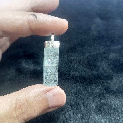 Natural Aquamarine Silver Pendant Pakistan Origin Raw Aqua Blue Beryl Vintage 925 Jewelry