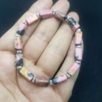 Natural Pink Rhodonite Beaded Bracelet Handmade Stretch Rubber Cord Rose Gemstone Jewelry