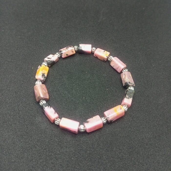 Natural Pink Rhodonite Beaded Bracelet Handmade | Stretch Rubber Cord | Gift - Image 2