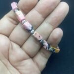 Natural Pink Rhodonite Beaded Bracelet Handmade | Stretch Rubber Cord | Gift - Image 4
