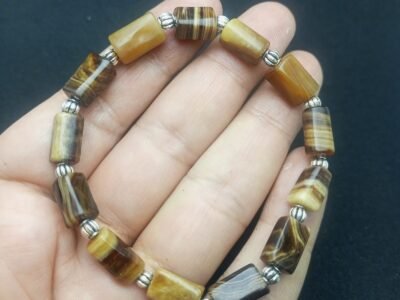 Natural Chocolate Calcite Beaded Bracelet Handmade Stretch Elastic Cord Brown Banded Gemstone Jewelry