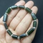 Natural Seraphinite Beaded Bracelet Handmade Stretch Elastic Cord Feather Pattern Jewelry