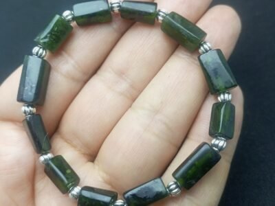 Natural Seraphinite Beaded Bracelet Handmade Stretch Elastic Cord Feather Pattern Jewelry