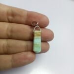 Natural Caribbean Calcite Steel Pendant Ocean Blue White Travertine Polished Gemstone Jewelry