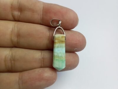 Natural Caribbean Calcite Steel Pendant Ocean Blue White Travertine Polished Gemstone Jewelry