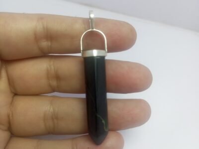 Natural Black Serpentine Silver Pendant Pakistan Origin Polished Dark Gemstone 925 Jewelry
