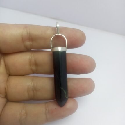 Natural Black Serpentine Silver Pendant Pakistan Origin Polished Dark Gemstone 925 Jewelry