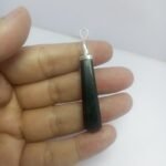 Natural Black Serpentine Silver Pendant Pakistan Origin Dark Polished Stone Vintage 925 Jewelry