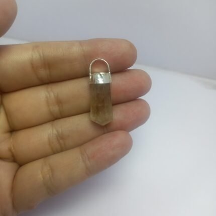 Natural Rutilated Quartz Silver Pendant Pakistan Origin Polished Brown Sagenite 925 Jewelry