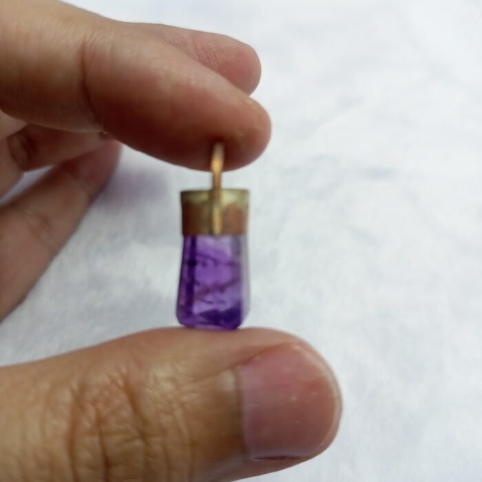 Natural Amethyst Crystal Pendant Handmade Copper Antique Style - Image 2