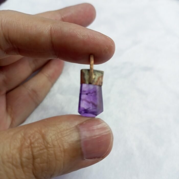 Natural Amethyst Crystal Pendant Handmade Copper Antique Style - Image 3