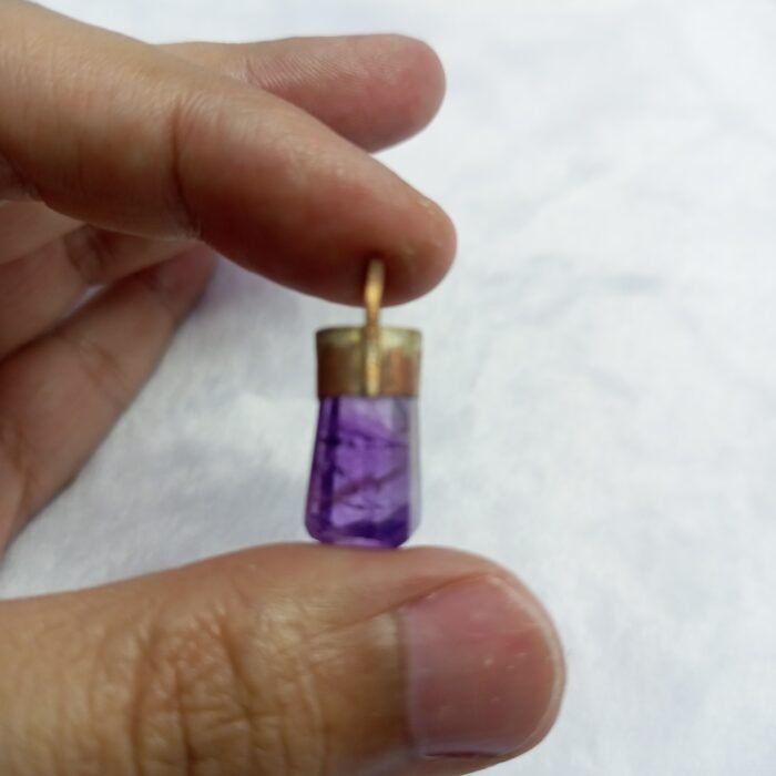 Natural Amethyst Crystal Pendant Handmade Copper Antique Style - Image 5
