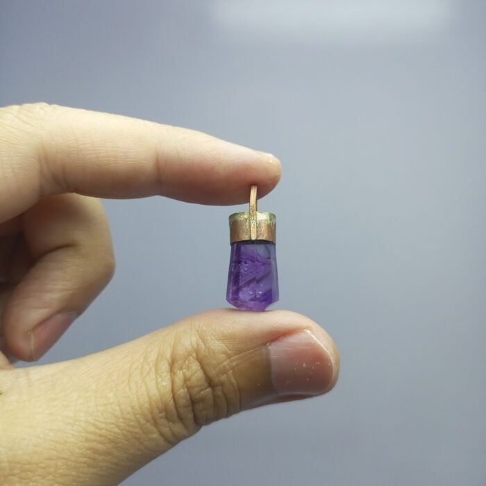 Natural Amethyst Crystal Pendant Handmade Copper Antique Style - Image 6