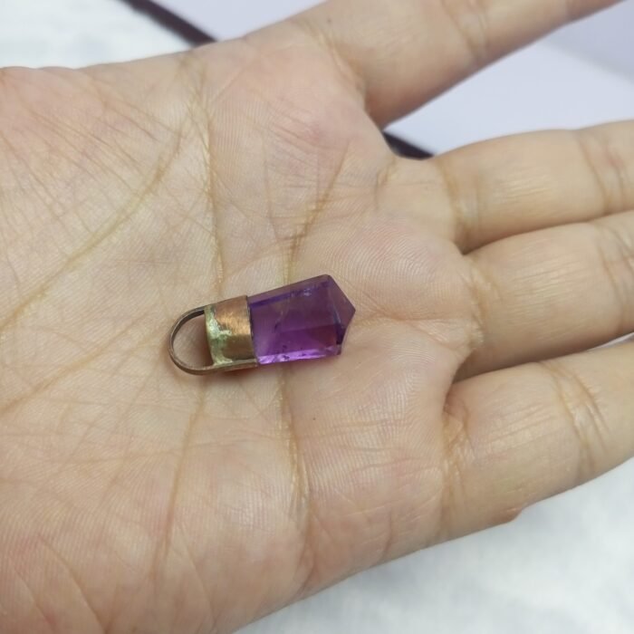 Natural Amethyst Crystal Pendant Handmade Copper Antique Style - Image 8
