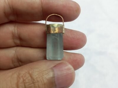 Natural Aquamarine Copper Pendant Pakistan Origin Light Blue Beryl Stone Antique Necklace