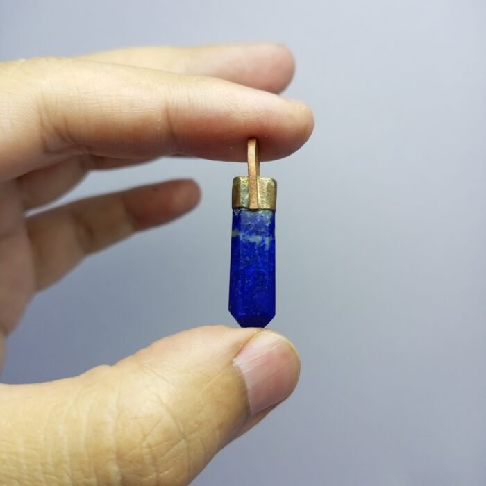 Blue Lapis Statement Pendant Rustic Copper Setting - Image 11