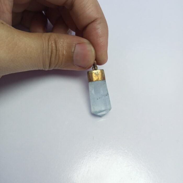 Natural Aquamarine Crystal Pendant Handmade Copper Antique Style - Image 2