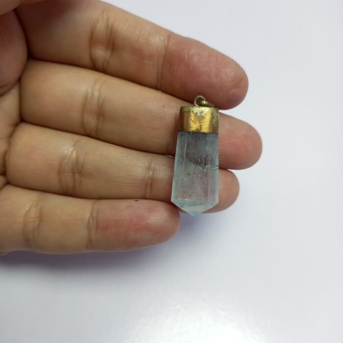 Natural Aquamarine Crystal Pendant Handmade Copper Antique Style - Image 3