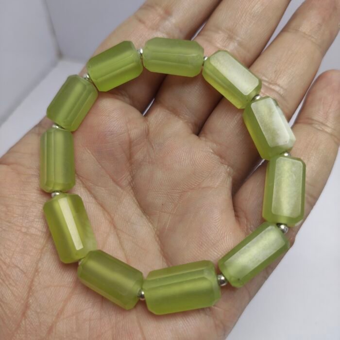 Natural Serpentine Bracelet 163ct Lemon Green Faceted Beads Unisex - Image 6
