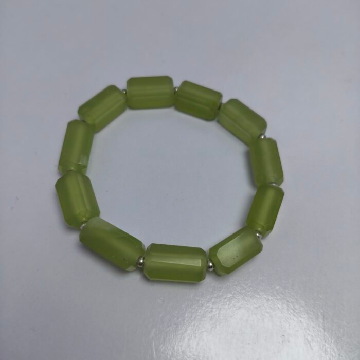 Natural Serpentine Bracelet 163ct Lemon Green Faceted Beads Unisex - Image 4