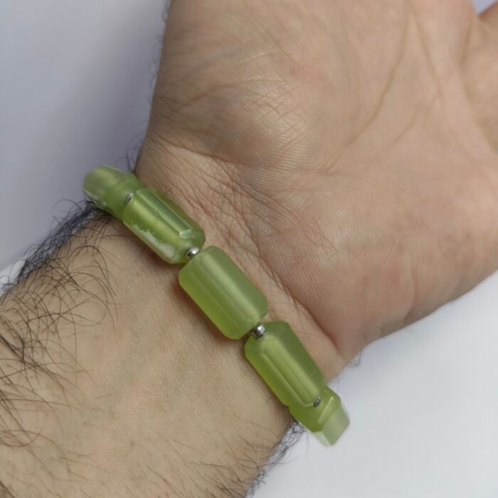 Natural Serpentine Bracelet 163ct Lemon Green Faceted Beads Unisex - Image 9