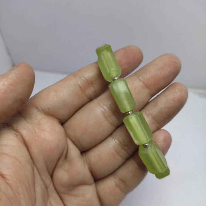 Natural Serpentine Bracelet 163ct Lemon Green Faceted Beads Unisex - Image 8