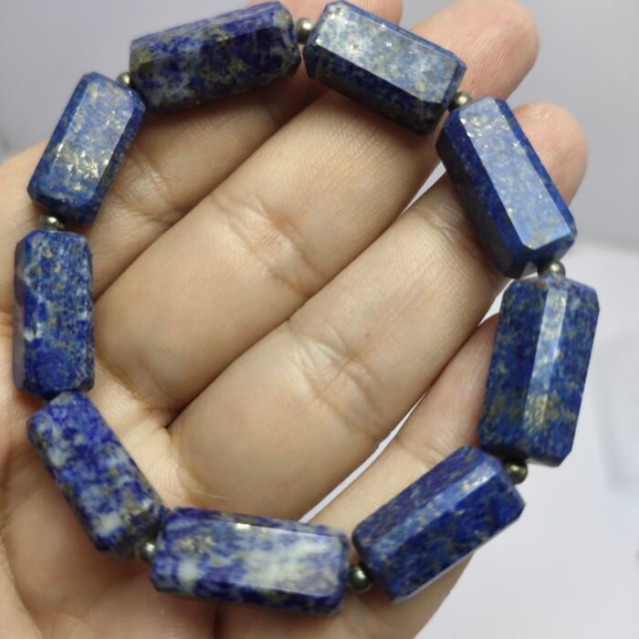Natural Lapis Lazuli Bracelet 179ct Pyrite White Inclusion Afghanistan - Image 8