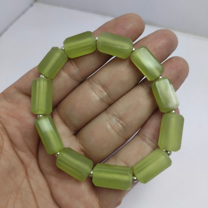 Natural Serpentine Bracelet 163ct Lemon Green Faceted Beads Unisex - Image 5