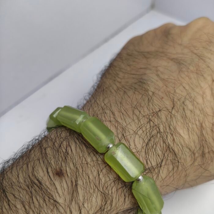 Natural Serpentine Bracelet 163ct Lemon Green Faceted Beads Unisex - Image 10
