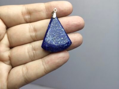 Natural Lapis Lazuli Fan Pendant 55ct Pyrite Afghanistan Stainless Hook