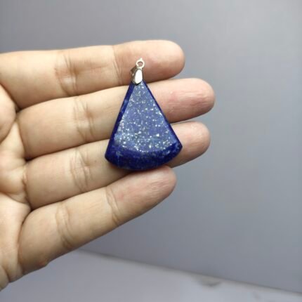 Natural Lapis Lazuli Fan Pendant 55ct Pyrite Afghanistan Stainless Hook